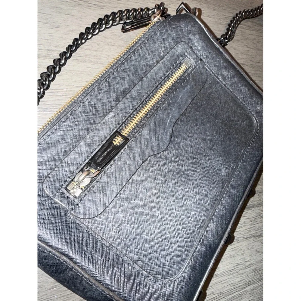 Rebecca‎ Minkoff Avery Crossbody Bag Black Saffiano Leather Gunmetal Chain OS